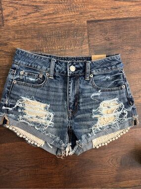 American Eagle hi-rise festival distressed denim shorts 0 NWT